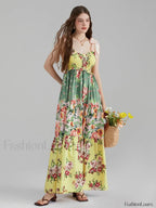 Floral Cami Straps Boho Dress green / S
