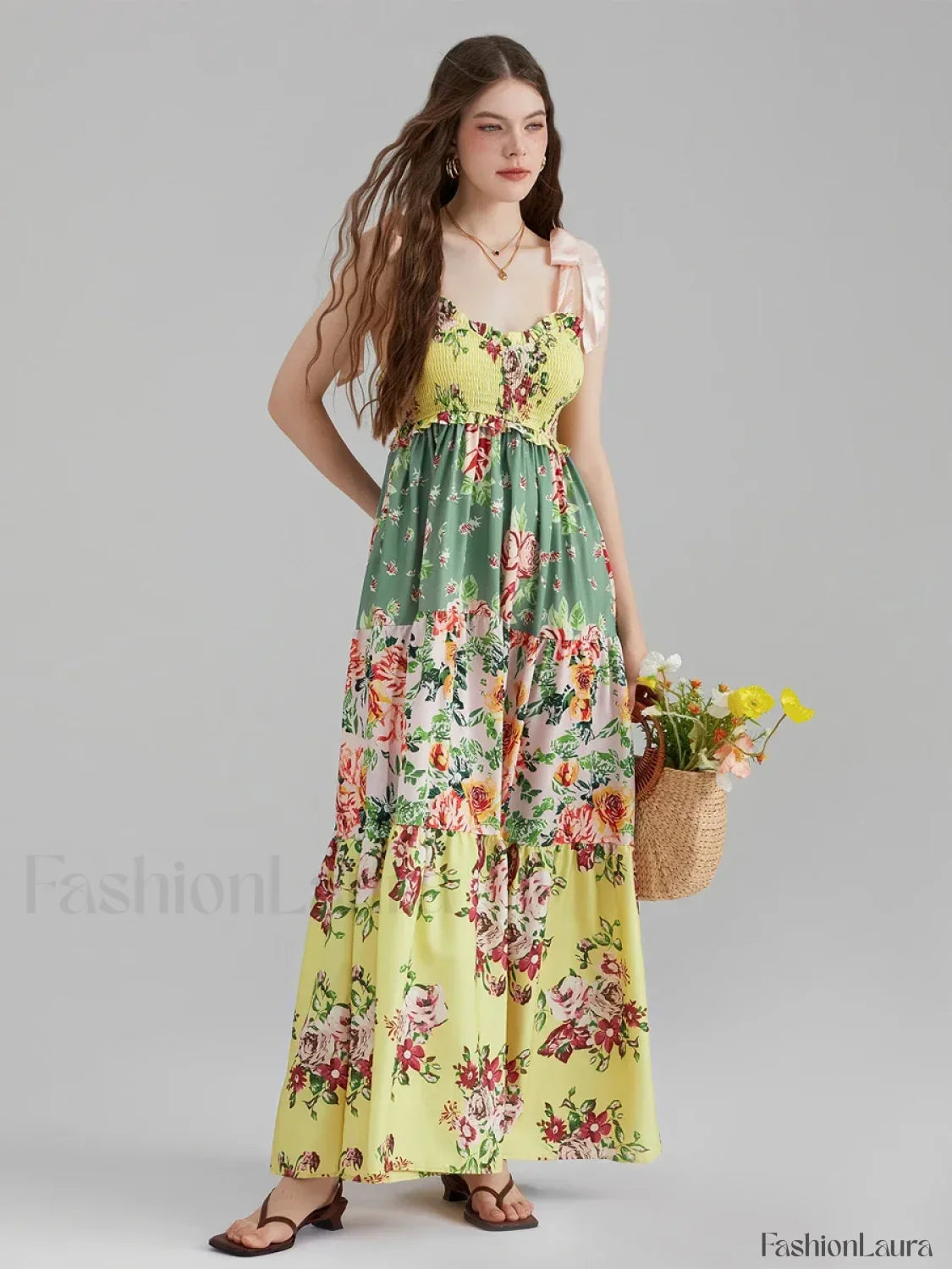 Floral Cami Straps Boho Dress green / S