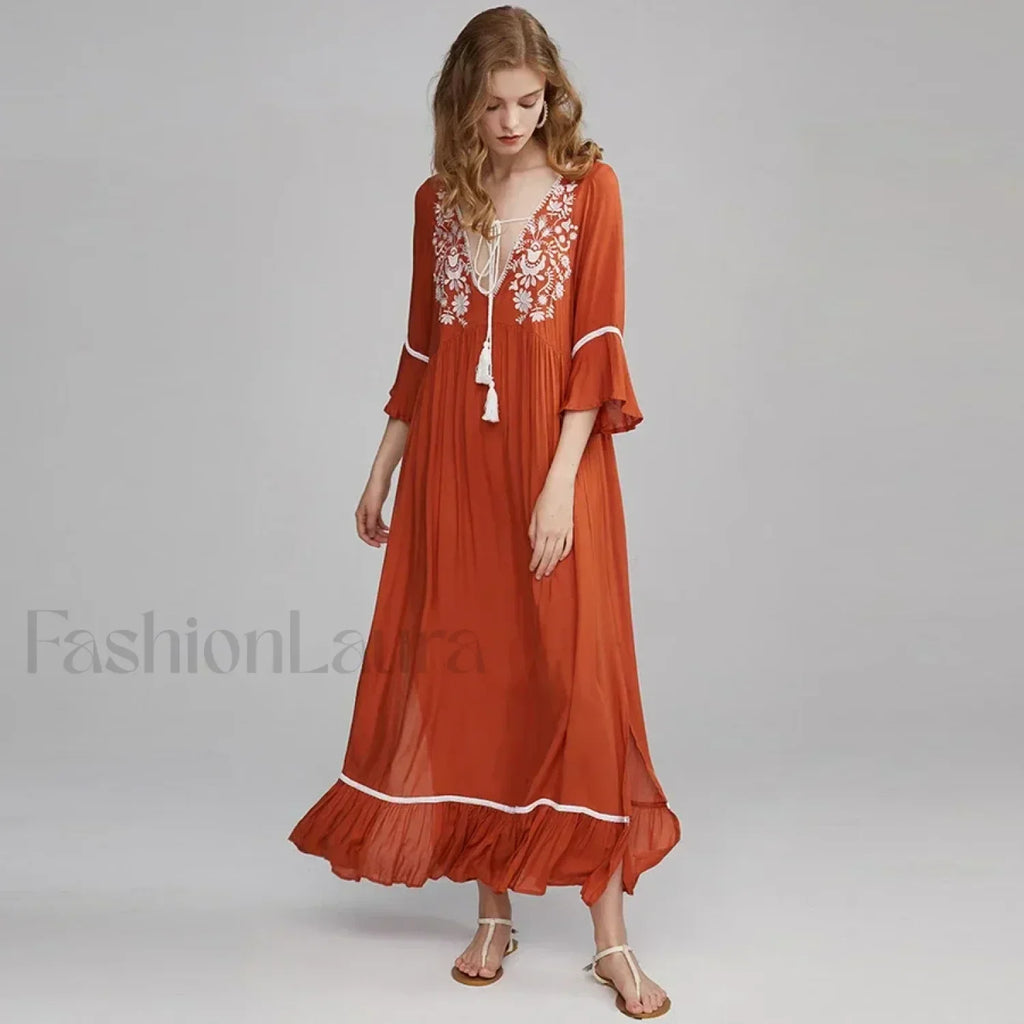 Floral Flare Sleeve Boho Dress