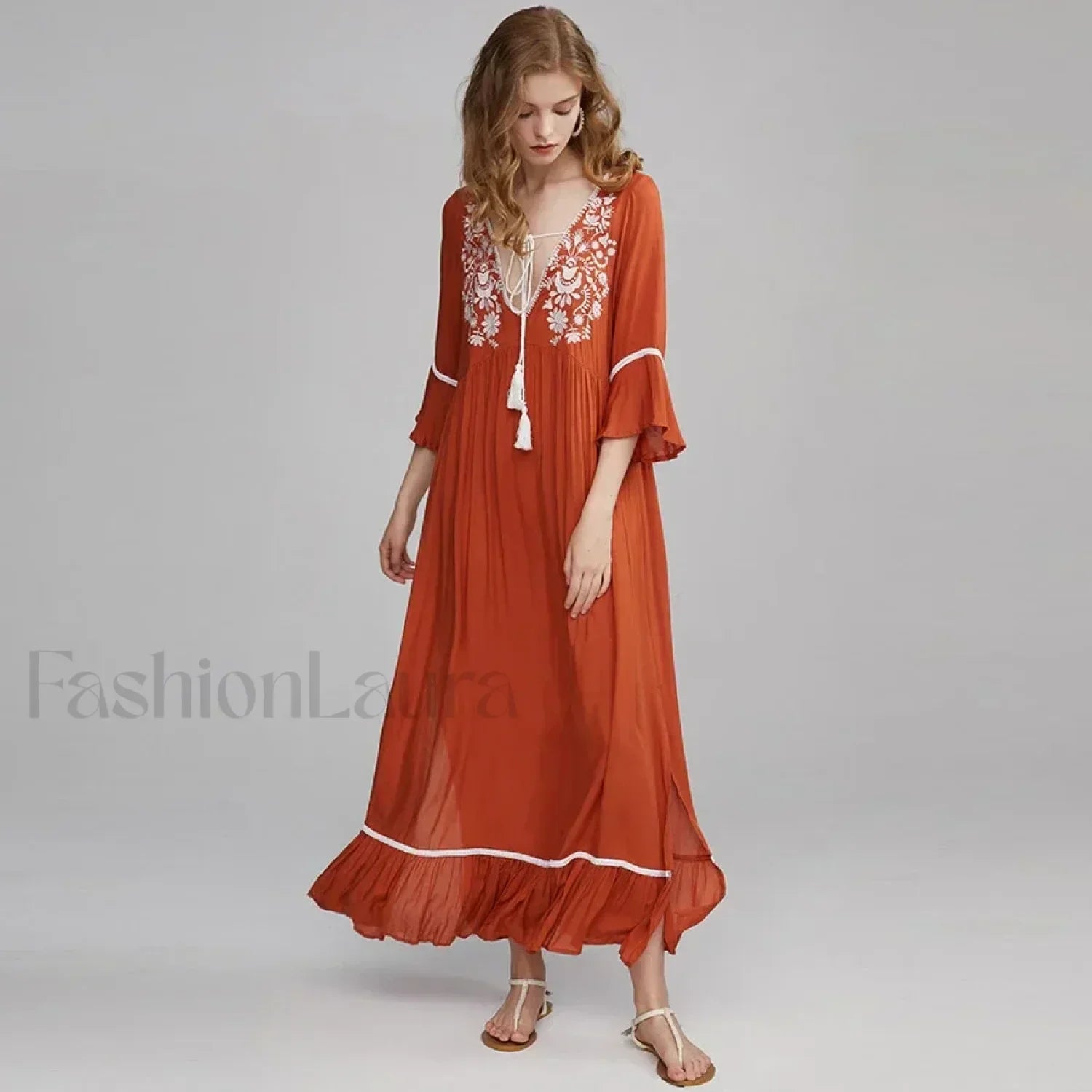 Floral Flare Sleeve Boho Dress