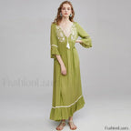 Floral Flare Sleeve Boho Dress Green / S