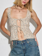 Floral Front Tie Slim Crop Top