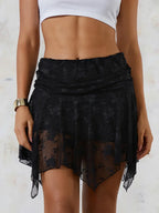 Floral Lace Asymmetric Mini Skirt