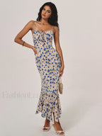 Floral Print Knotted Irregular Hem Long Dress Dresses