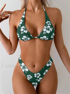 Floral Printed Bandage Bikini Set GREEN1 / S