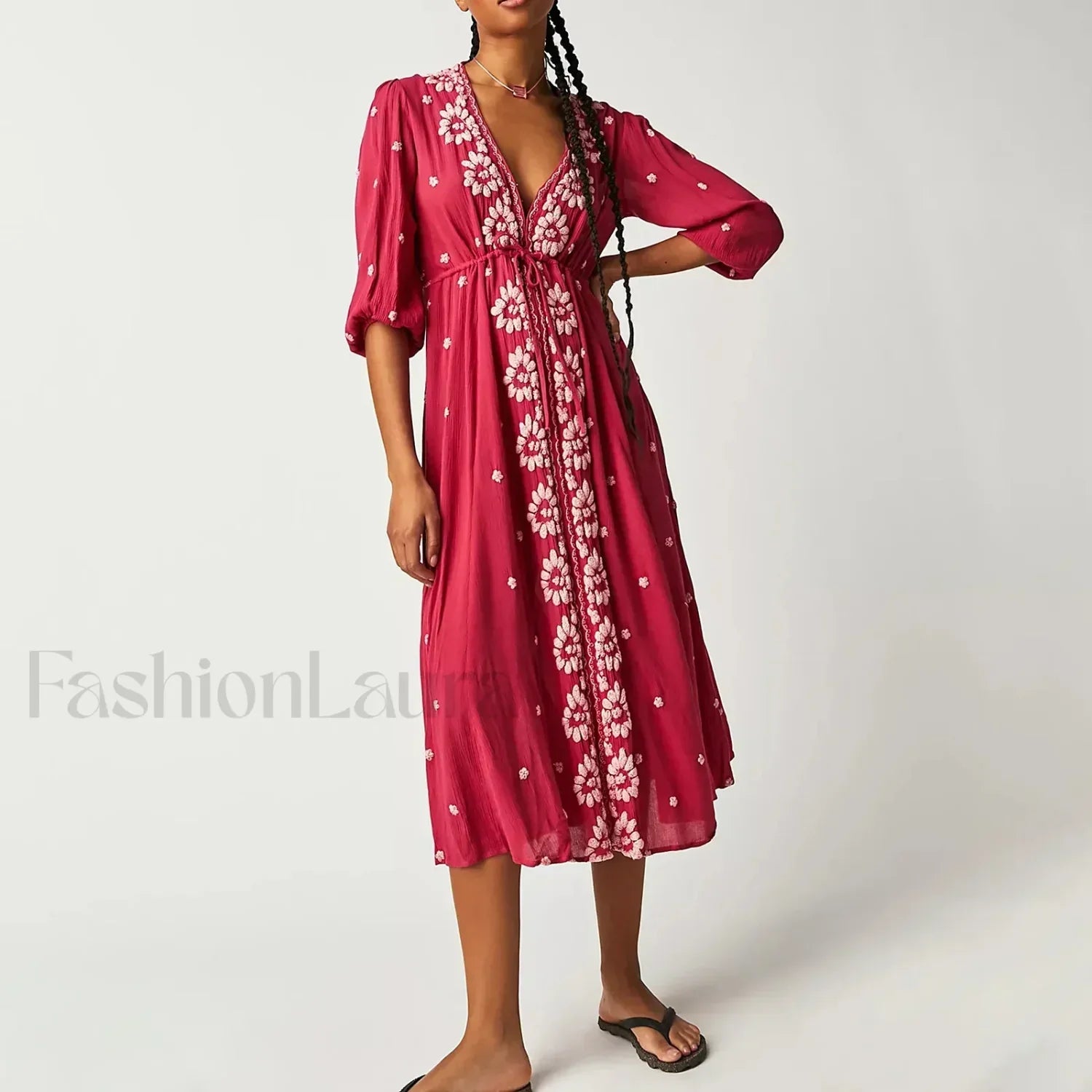 Floral Swing Maxi Boho Dress red / S