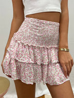 Floral Tiered High Waist Skirt BLUE / S