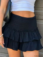 Floral Tiered High Waist Skirt BLACK / S