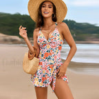 Floral V neck One Piece pink2 / S