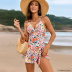 Floral V neck One Piece pink2 / S