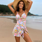 Floral V neck One Piece pink3 / S
