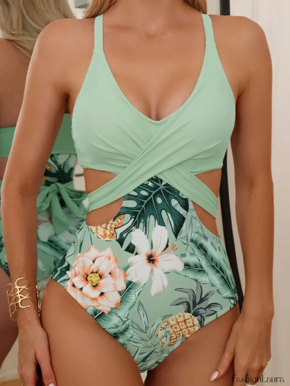 Flower Print Green One Piece