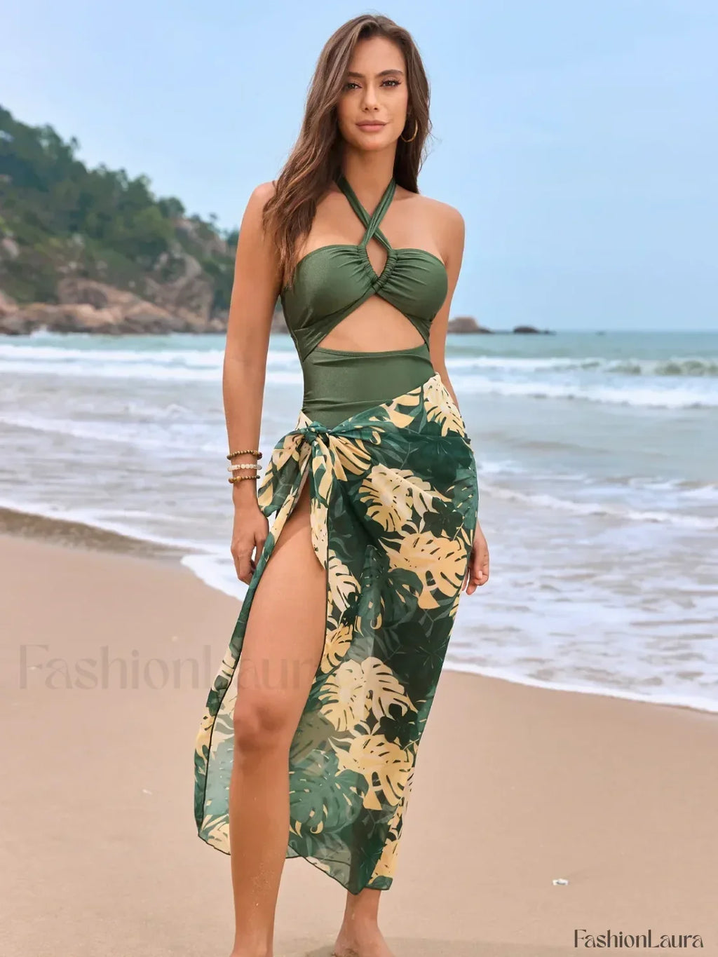 Flower Print Halter One Piece color set 2 / S