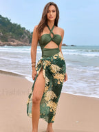 Flower Print Halter One Piece color set 2 / S