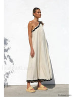 French Sloping Shoulder Boho Dress