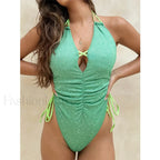 Green Pleated V neck One Piece