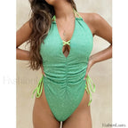 Green Pleated V neck One Piece