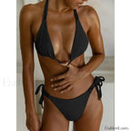 Halter Neck Tie Bikini Set Black / S
