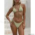 Halter Neck Tie Bikini Set LightYellow / S