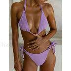 Halter Neck Tie Bikini Set Purple / S