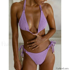 Halter Neck Tie Bikini Set Purple / S