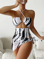 Halter Printed Skirt One Piece Black White / S
