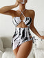 Halter Printed Skirt One Piece Black White / S
