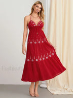 Halter Tie Up Embroidered Boho Dress