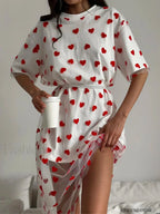 Heart Mesh Patchwork Cotton T-Shirt