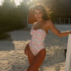 High Cut Floral Bandeau One Piece pink / S