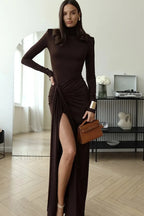 High Neck Patchwork Tie Maxi Dress