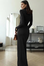 High Neck Patchwork Tie Maxi Dress