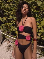 High Waist Floral Vintage One Piece black / S