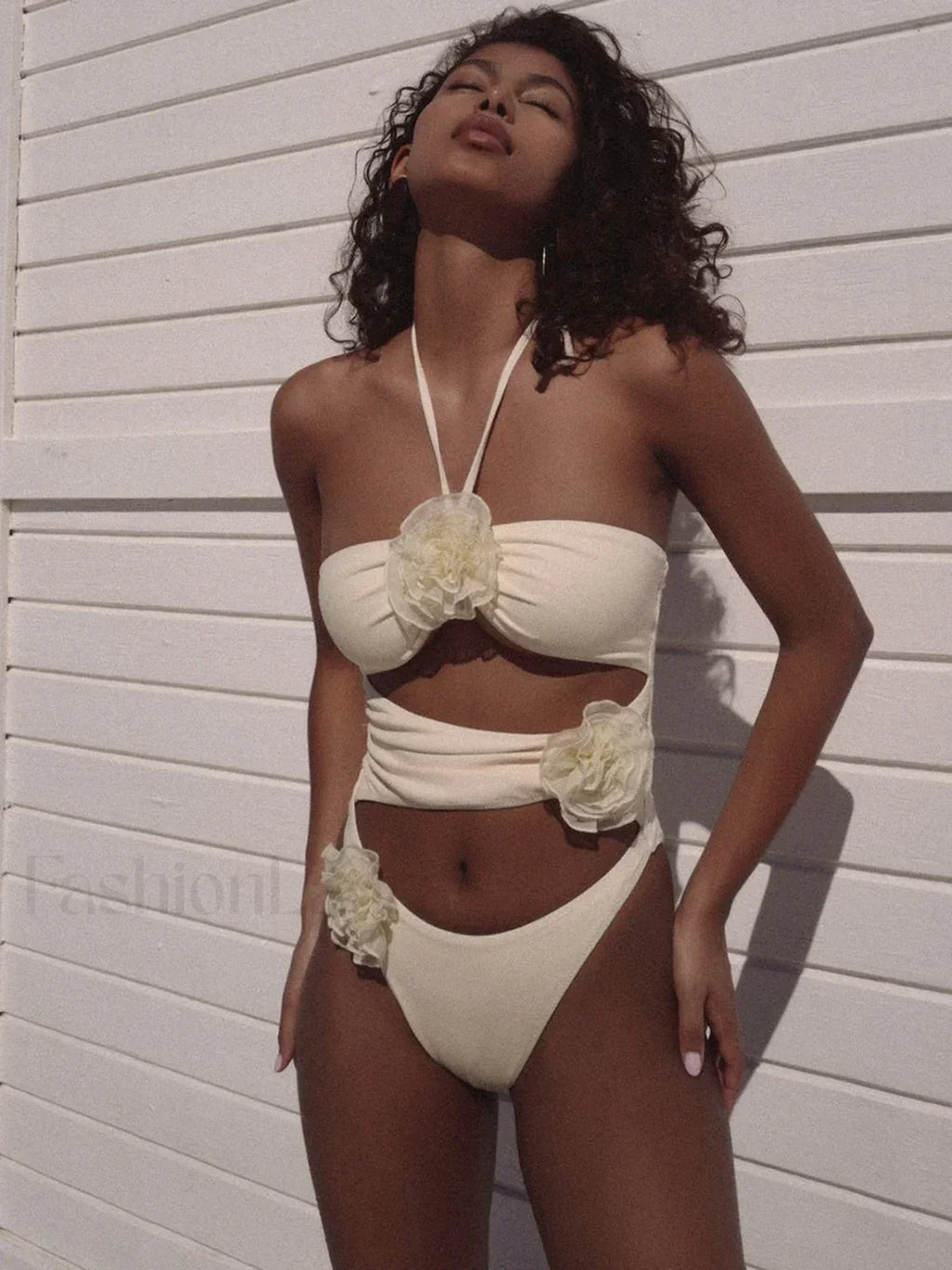High Waist Floral Vintage One Piece white / S