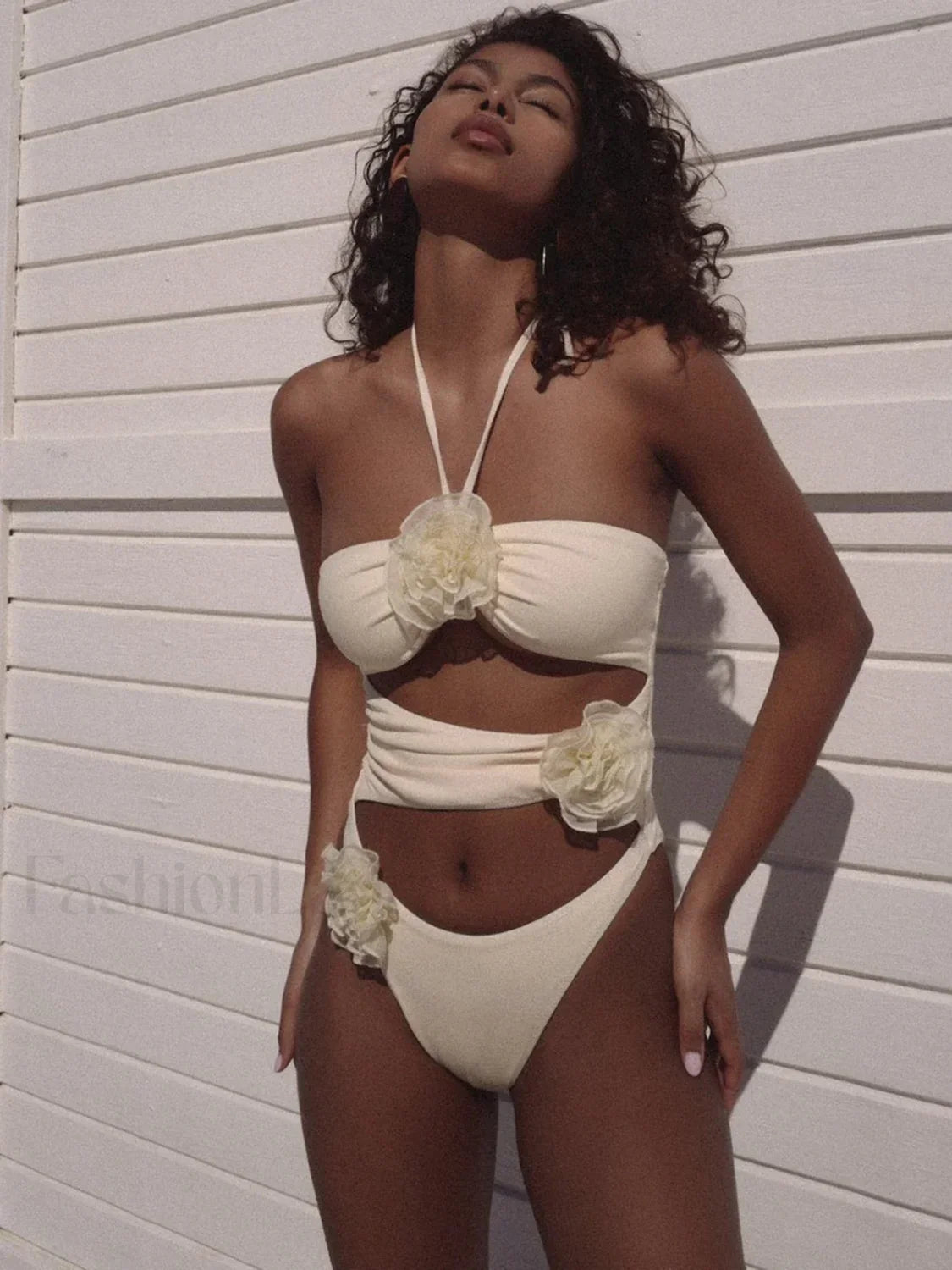 High Waist Floral Vintage One Piece white / S