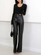 High Waist Graceful Faux Leather Pants Black / XS Pants