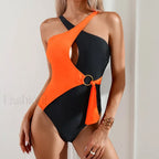 High Waist Patchwork One Piece Orange / S