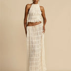 2Piece Skirt Set for Women Lace Up Back Tank Tops Tie Up High Waist Long Skirts Outfits Fairy Vacation Cottagecore Lace