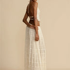 2Piece Skirt Set for Women Lace Up Back Tank Tops Tie Up High Waist Long Skirts Outfits Fairy Vacation Cottagecore Lace