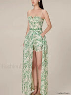 Hit Color Strapless Shorts Two Piece Set