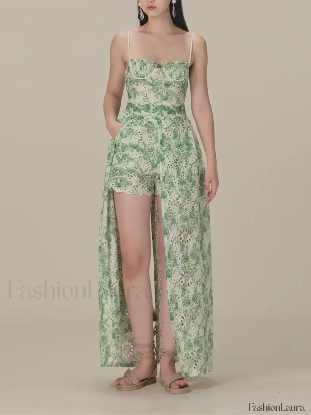 Hit Color Strapless Shorts Two Piece Set Green / S