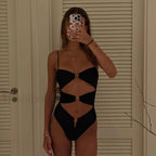 Hollow Out Cheeky One Piece black / S