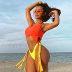 Hollow Patchwork Push Up One Piece Orange / S