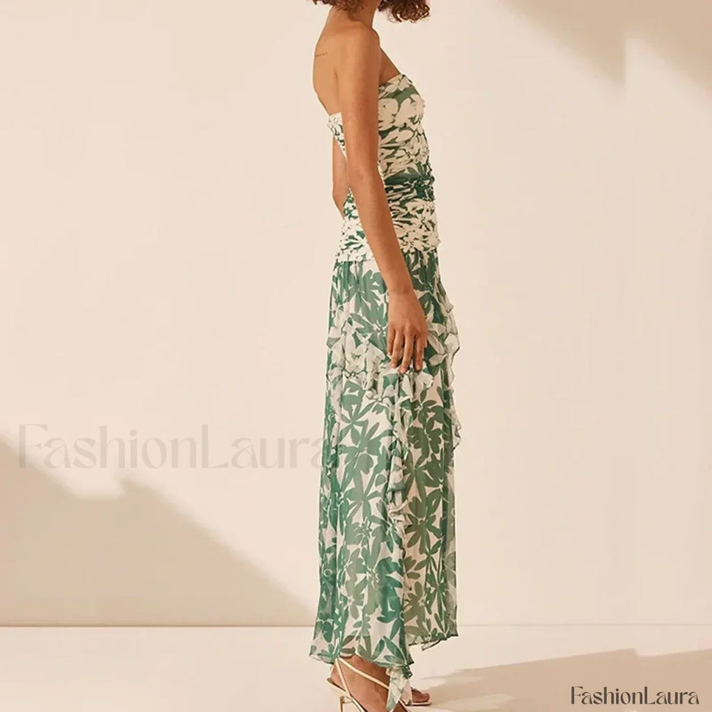 Irregular Print Chiffon Midi Dress