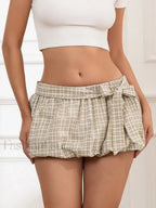 Khaki Puff A Line Mini Skirt