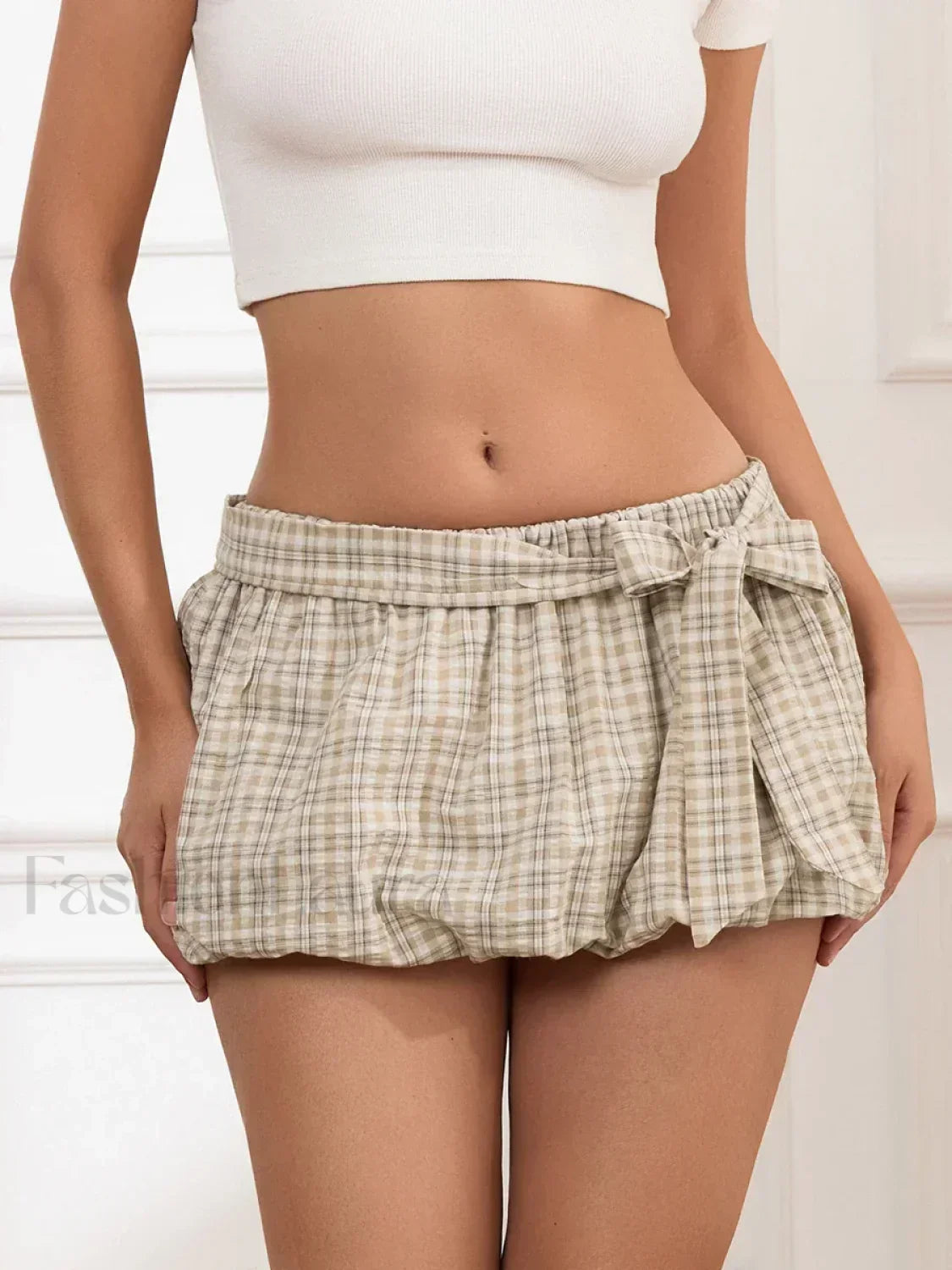 Khaki Puff A Line Mini Skirt