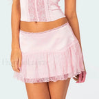 Lace Layered Ruffle Mini Skirt