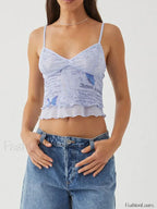 Lace Mesh V Neck Crop Top