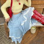 Lace Patchwork Midi Skirt