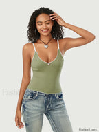 Lace Patchwork V Neck Crop Top